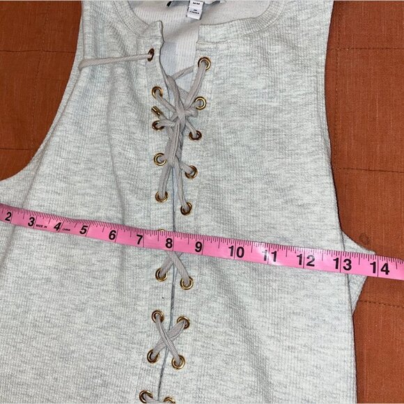 Derek Lam Gray Ribbed Lace UpTank Mini Dress Women’s Size Medium - Picture 8 of 11